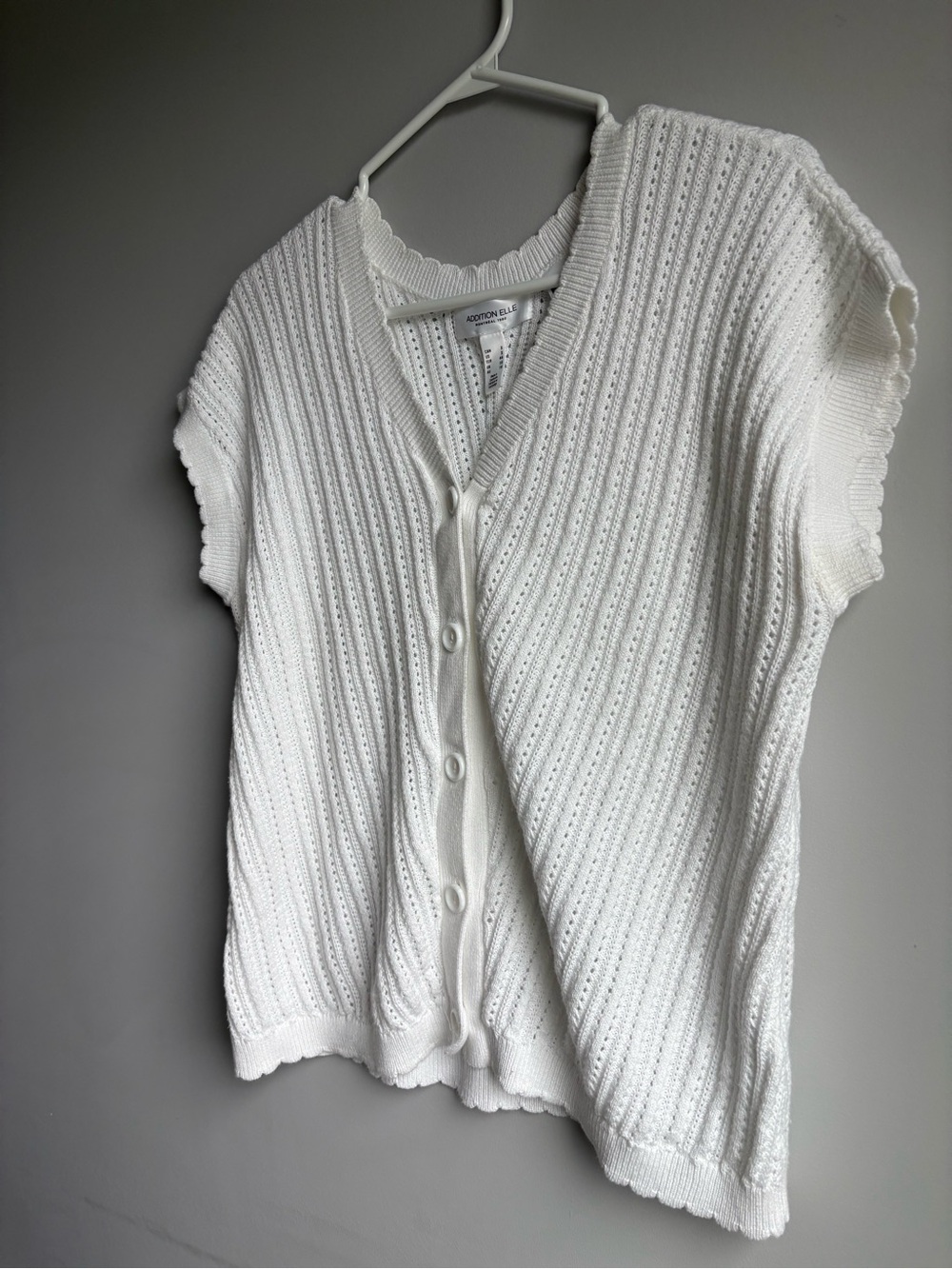 Addition Elle White Short-Sleeve Button-Front Knit Cardigan